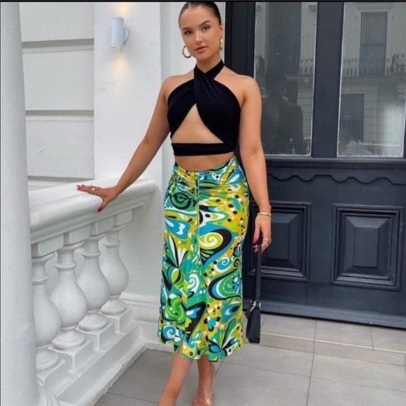 New Zara Set Top+Skirt Green Black - Picture 15 of 16